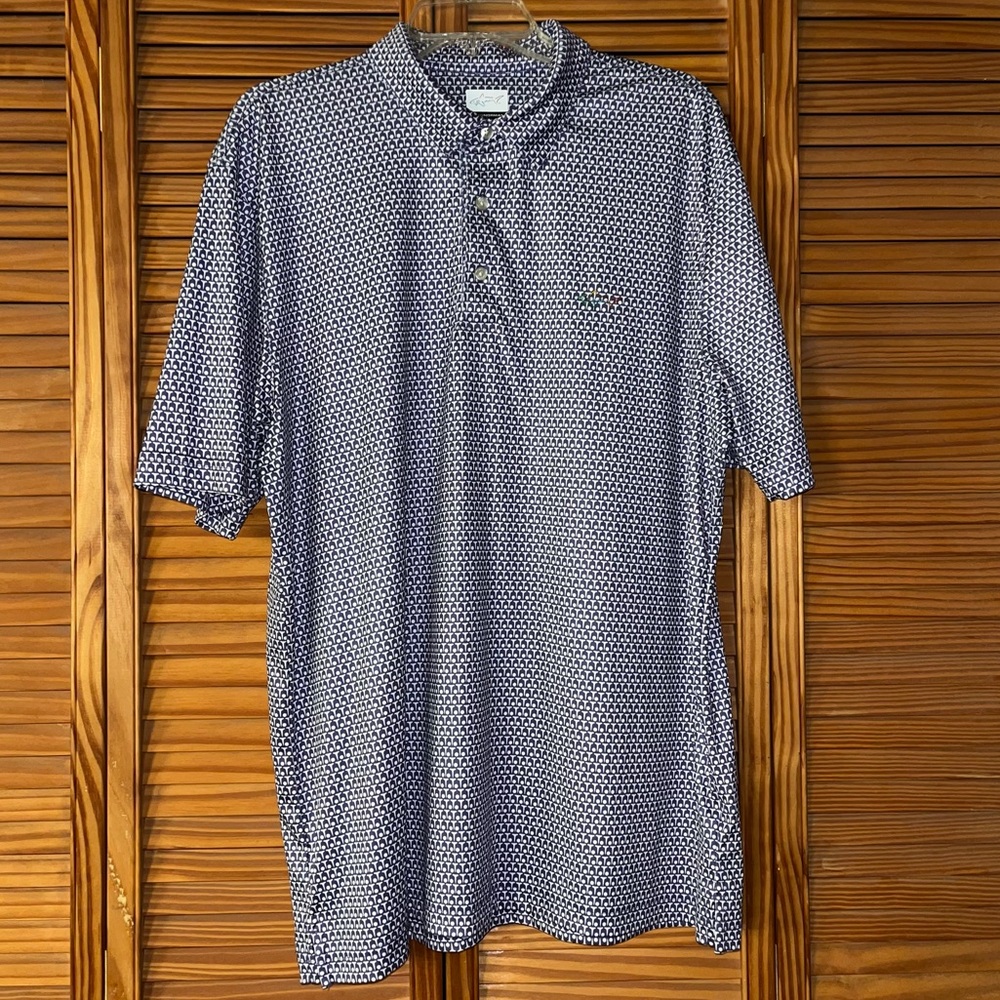 Greg Norman Short Sleeve Purple &White Golf Polo Size XL Golf Tee & Ball Pattern